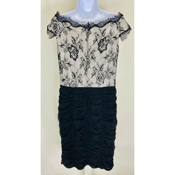 Tadashi Shoji Black & Beige Lace Cocktail Dress 8 - Picture 4 of 7